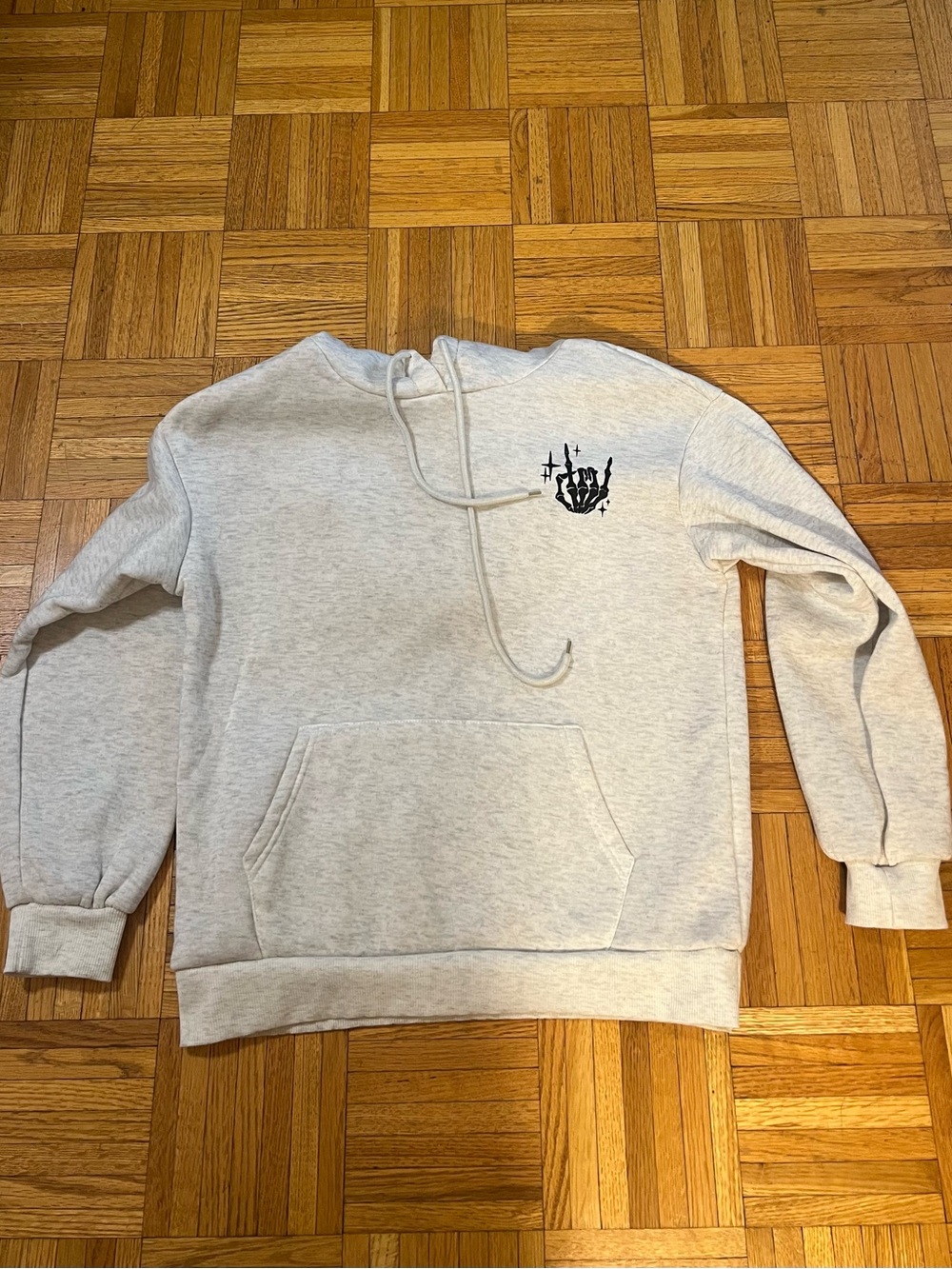 Goth Vibes Light Gray Hoodie with Skelton Graphic size medium